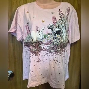 Vintage Pink Glitter Spring Easter Bunnies Rabbit T shirt Tee  Top Xl L